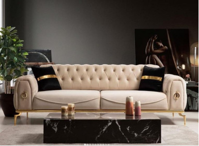 Modern Chesterfield Sofa Three-Seater Fabric Furniture Stainless Steel Furniture Couch